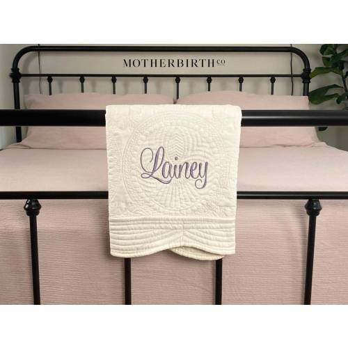 Embroidered Baby Name Quilt: 100% Cotton Heirloom Blanket (36" x 46")