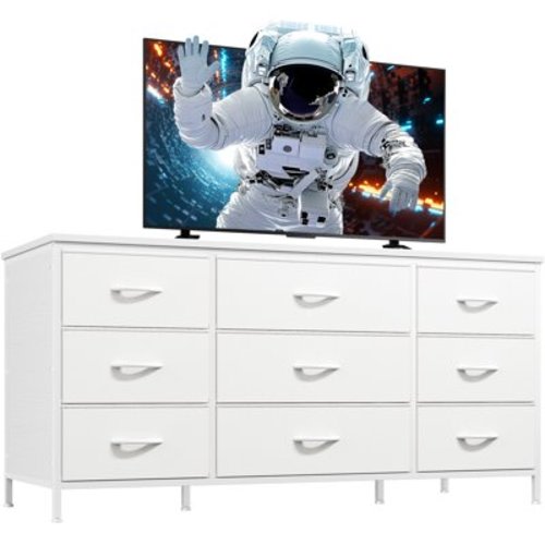 EnHomee White Dresser TV Stand with 9 Drawers Dresser for Bedroom Wide Chests of Drawers for Living Room