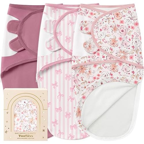 Yoofoss Baby Swaddles for Newborns 100% Organic Cotton, Adjustable Swaddle 0-3 Months 2 Zippers Newborn Swaddle Sack, Breathable Soft Durable