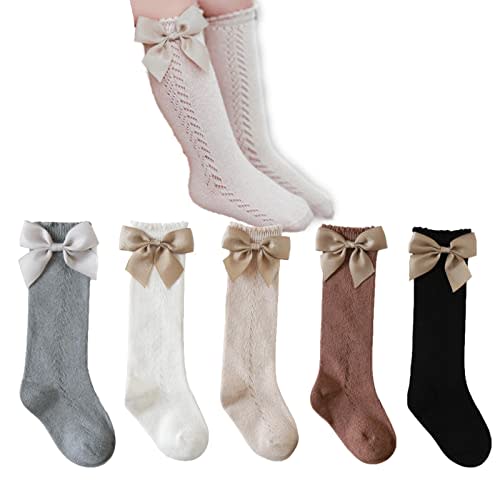 TIBE PINCESS Baby Girls knee high socks Toddler Bow Mesh Breathable Dress Socks Kids Cotton Tube Uniform Stockings