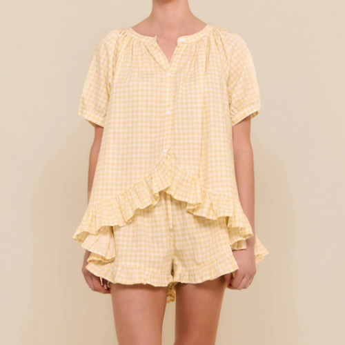 Sophie Sleep Set - Cotton - Gingham Yellow – Piyama USD