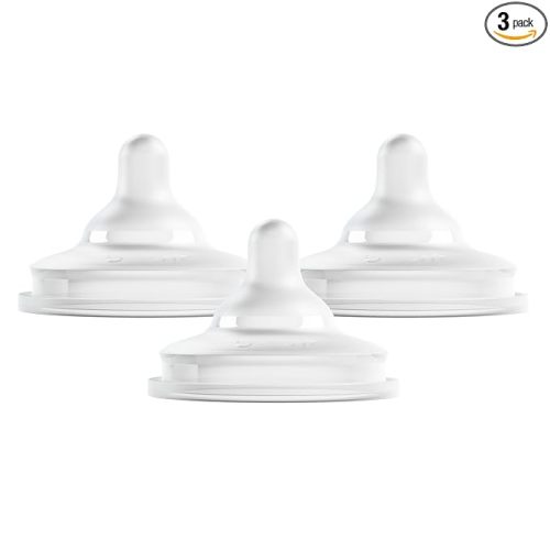 Boon Nursh Curve Silicone Baby Bottle Nipples - Platinum Food-Safe Silicone Bottle Nipples - Preemie Nipples for Baby Bottles - Baby Bottle-Feeding Supplies - 3 Count