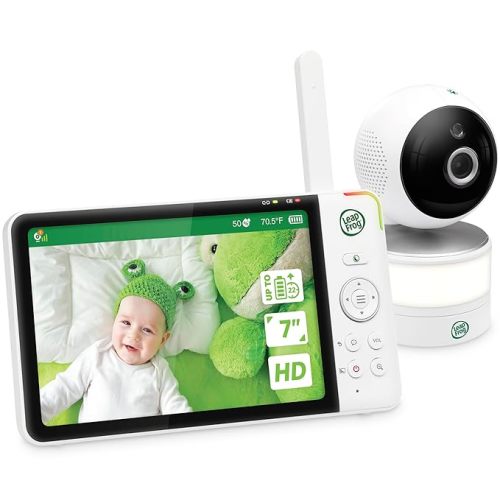 LeapFrog LF920HD Baby Monitor with Camera and Audio, 7" HD LCD Display, Color Day&Night Vision, 360 Pan-tilt, 8XZoom, Night Light, Temp & Humidity Sensor, Up to 1000ft, Secure Transmission No WiFi