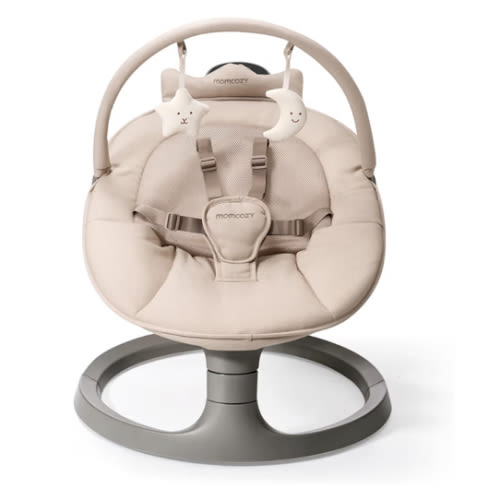 Momcozy 2-in-1 Electric Baby Swing, Dual-Arm Support System & Parent-Inspired Motions, Convertible to Toddler Seat up to 66 lbs, Adjustable Height, Lightweight, Khaki