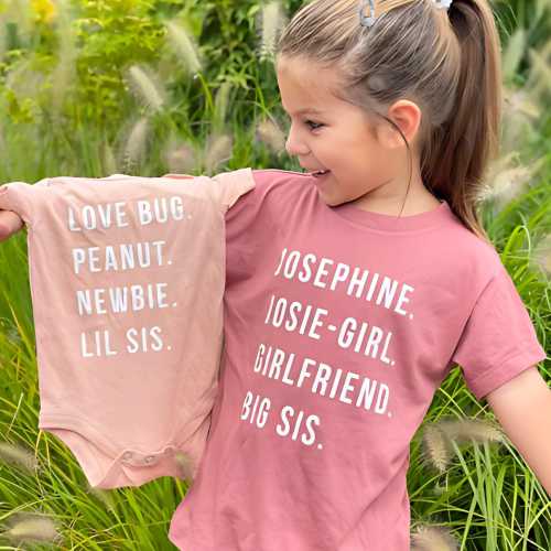 Pregnancy Announcement Nickname Shirts - Big Sister Little Sister Brother Announcement Tees - Assorted Colors & Sizes