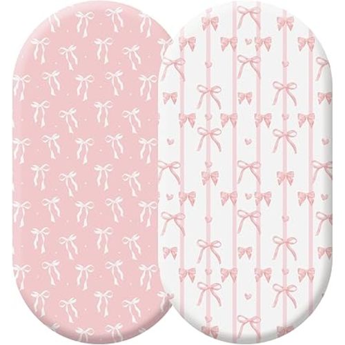 Oudain 2 Pack Baby Bassinet Sheets Girls 32'' x 16" Stretchable Soft Crib Sheets Cradle Bed Set Fitted Cover for Oval Rectangle Hourglass Mattress Infant Nursery Toddler Room Decor(Pink Double Bow)