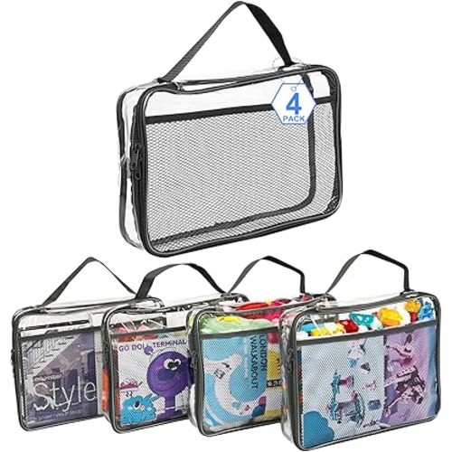Toy Zippered Blocks Set Storage Bags for boy girls - 4PC Large PVC Storage Organizer Bags with Mesh Side Pockets for Puzzle, Clay, Book, Small Models and Mini Plush Toys. XL: 10.4" x3 "x13.3