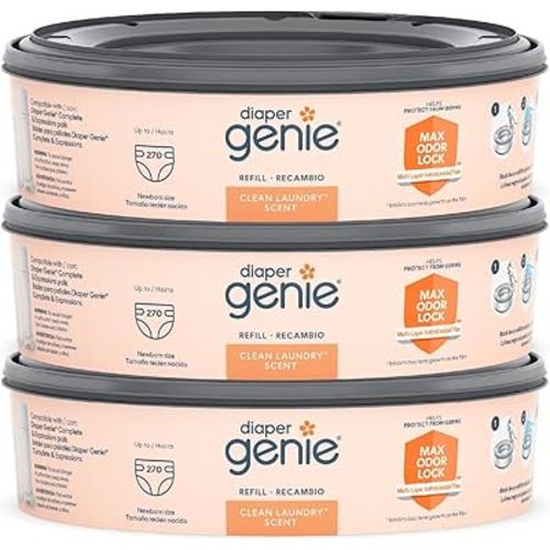 Diaper Genie Bags Refills 270 Count (Pack of 3) Clean Laundry Scent | Diaper Pail Refills with Max Odor Lock | Holds up to 810 Newborn Diapers