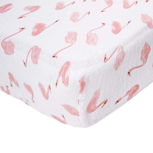 aden + anais Essentials Classic Crib Sheet, 100% Cotton Muslin, Super Soft, Breathable, Tailored Snug Fit, Briar Rose - Swans