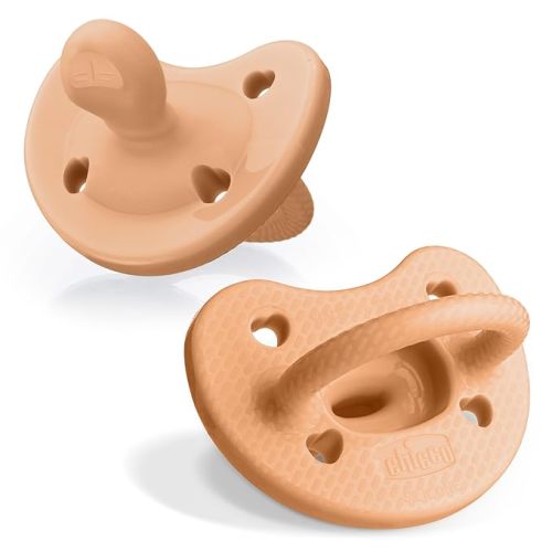 Chicco PhysioForma Luxe Silicone One Piece Pacifier for Babies Age 6-16m | Fashion Textured Shield | BPA & Latex Free | Reusable Sterilizing Case | Cantaloupe, 2pk - 6 to 16 months