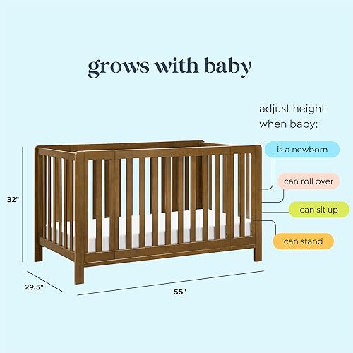 Carter's by DaVinci Colby Grow 6-in-1 Convertible Bassinet to Crib in Walnut, GREENGUARD Gold Certified, Removable Wheels