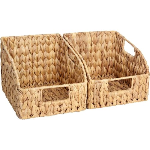 StorageWorks Pantry Baskets for Organizing, Wicker Baskets with Built-in Handles, Handwoven Wicker Storage Baskets, Water Hyacinth for Shelves, 2 Pack