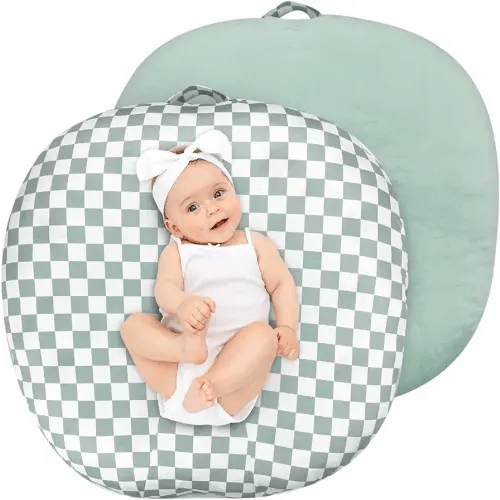 Newborn Lounger Cover, Soft Comfortable Baby Lounger Cover, 1 Pack Reversible Removable Slipover for Infant Lounger Pillow, Green Checkered (Lounger not Included)