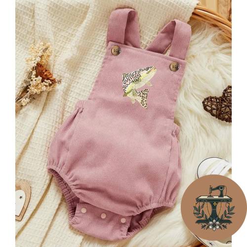 Embroidered Rainbow Trout Corduroy Baby Romper - Fishing Theme