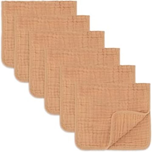 Comfy Cubs Muslin Burp Cloths Large 100% Cotton Hand Washcloths for Babies, Baby Essentials 6 Layers Extra Absorbent and Soft Boys & Girls Baby Rags for Newborn Registry (Caramel, 6-Pack, 20" X10")