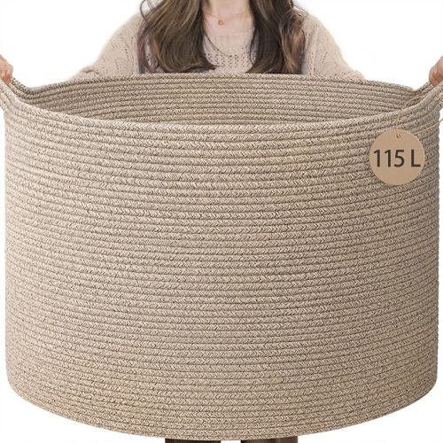 INDRESSME 115L Extra Large Woven Blanket Baskets for Storage, Toy Organizers and Storage Rope Baskets for Boys Girls Kids，Burr Basket Storage Bins for Decor Laundry Shoe, Brown