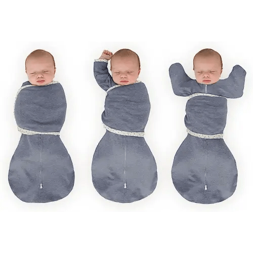 SwaddleDesigns Omni Swaddle Sack for Newborn, Transitional Swaddle Sack with Wrap & Arms Up Sleeves & Mitten Cuffs, Easy Transition Swaddle Sleep Sack, Heathered Denim, Small, 0-3 Months