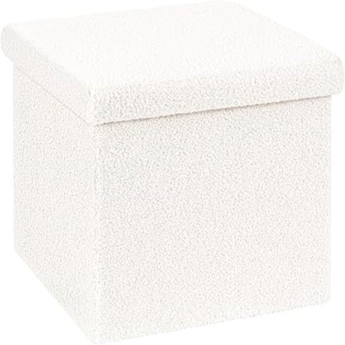 B FSOBEIIALEO Small Storage Ottoman Cube Sherpa Ottomans Foot Rest, Foldable Boucle Ottoman, Faux Teddy Fur, Cream White 12.6"x12.6"x12.6"