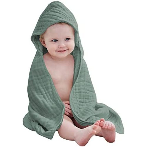 Yoofoss Baby Bath Towel 100% Muslin Cotton Hooded Baby Towels Large 32x32Inch Soft and Absorbent for Babie, Infant and Toddler, Newborn Essential for Boys Girls (Dark Green)