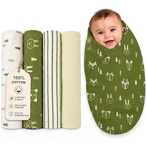 100% Cotton Flannel Baby Blanket 76X76 CM 4 Pack Swaddle Blankets