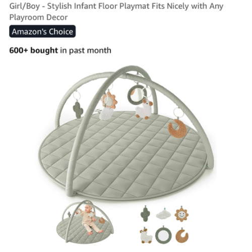Beautiful Baby Play Gym and Tummy Time Mat - Soft Cotton Mat with 6 Cute Toys Creates The Perfect Activity Area for Your Girl/Boy - Stylish Infant Floor Playmat Fits Nicely with Any Playroom Decor