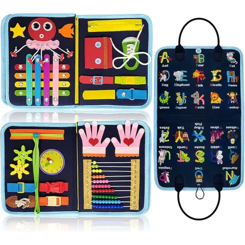 Gojmzo Busy Board Montessori Toys for Toddler Boys & Girls Gifts, Sensory Toys for Toddlers, Educational Travel Preschool Activities Learning Alphabet Count Fine Motor Skills