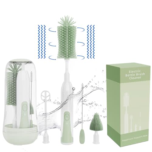 Electric Bottle Brush Cleaner, Silicone Bottle Brush, Rechargeable Electric Baby Bottle Brush, 2 Modes & 360° Rotation, Bottle Cleaning Set for Travel