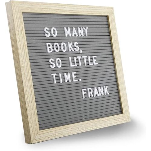 Letter Board by Crystal Lemon, 317 Pre-cut Letters Numbers & Symbols, Felt Letter Board, 10x10 Inches, Changeable Wooden Message Board Sign, Wood Frame, Wall Mount, Free Standing(Gray)
