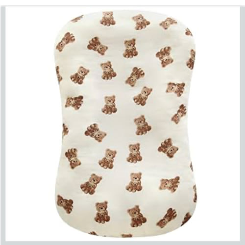 LifeTree Muslin Baby Lounger Cover, Newborn Slipcover Lounger Cover for Boys Girls Infant, Soft 70% Viscose from Bamboo and 30% Cotton, Cover Only, Bear Pattern, 30.7in x 20in