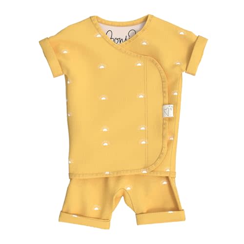 Bonsie Skin to Skin Babywear Romper - Yellow Baby Shorts Bodysuit with Sun Pattern - Sunrise