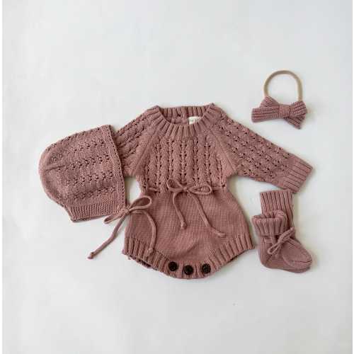 Her Coming Home Outfit - Baby Girl knit lace romper Set Options | ZOYA Dusty Pink