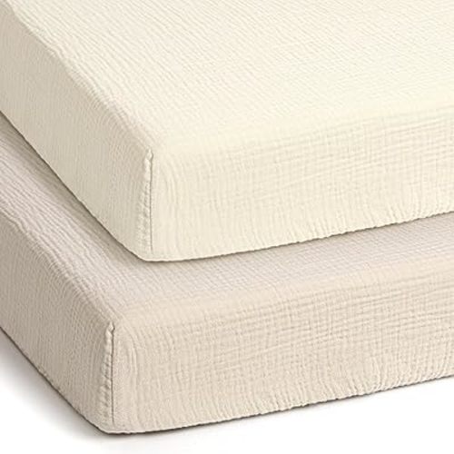 lulumoon Pack and Play Sheets Muslin: Cotton Fitted Sheets for Graco Pack N Play - Soft Playard Sheets for Boys and Girls 2Pack