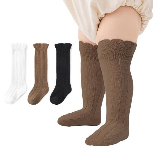Zando Baby Girls Knee High Socks 3-Pack, Soft Cotton Long Tube Ruffle Socks for Preemie Infant Newborn Toddler 0-3T