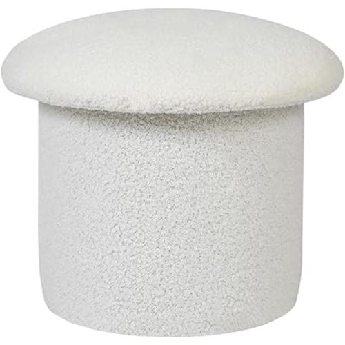 Joveco Round Footstool Ottoman, Velvet Teddy Upholstered Small Foot Rest for Mushroom, Living Room, White
