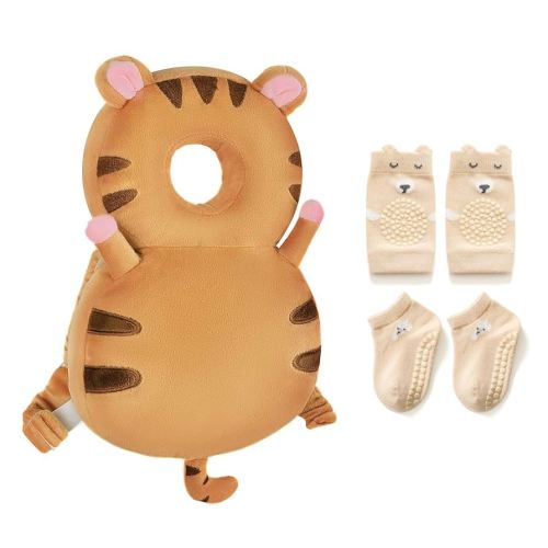 Baby Toddler Head Protector, Baby Head Protection Backpack, Adjustable, Lightweight and Breathable, Brown Tiger