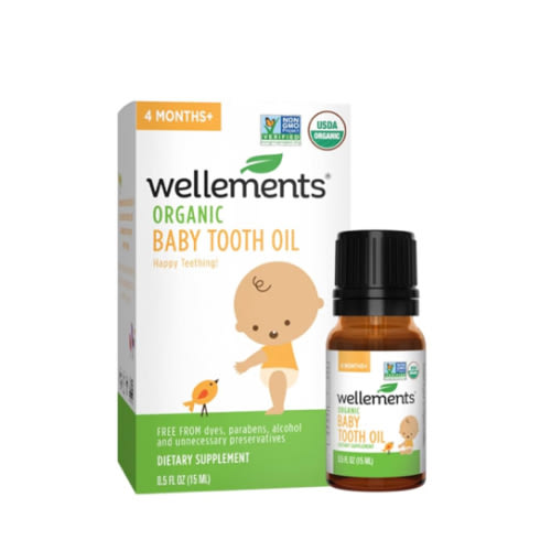Wellements Organic Baby Tooth Oil | Soothing Massage Oil for Tiny Gums, Helps Make Teething Happy, Made with Safe and Effective Certified Organic Ingredients | 0.5 Fl Oz. 4 Months +