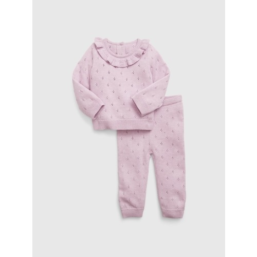 Baby Pointelle Sweater Outfit Set in purple heather, size: 6-12 M