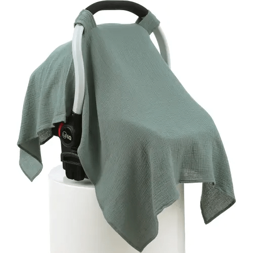 100% Muslin Cotton Car Seat Cover Baby, Carseat Canopy Cover, Universal Fit Stroller Covers for Boys and Girls (Roman Green)