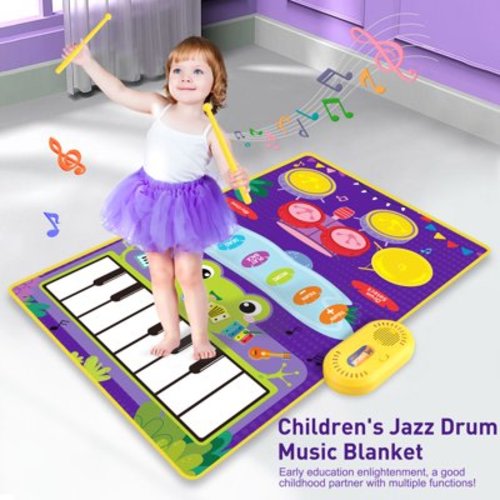 ENERFACE Piano Mat,Electronic Music Animal Touch Play Blanket with 2 Sticks,Toddlers Musical Toys for 1 2 3 4 Year Old Boys Girls,Purple