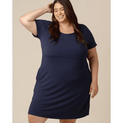 Eleanora Bamboo Maternity & Nursing Dress | Navy Heather - Kindred Bravely
