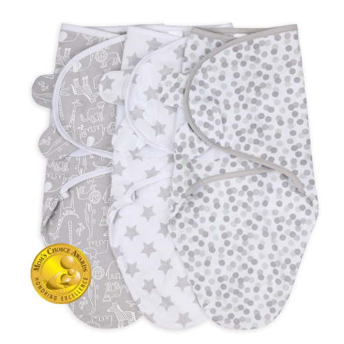 The Peanutshell Baby Swaddles, 3 Pack, Safari and Grey, Adjustable, 100% Cotton