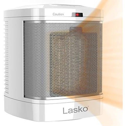 Lasko CD08200 Small Portable Ceramic Space Heater for Bathroom and Indoor Home Use, White, 6.25 x 6.25 x 7.65 inches