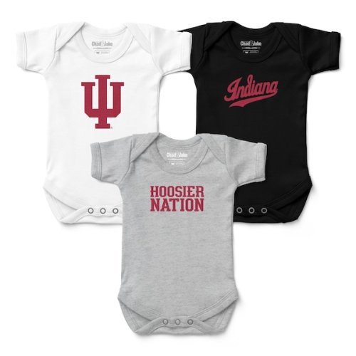 Indiana Hoosiers Chad & Jake Newborn & Infant Three-Pack Primary Logo Bodysuit Set - White/Gray/Black
