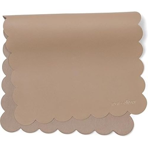 Vegan Leather Baby Changing Mat (16 X 30 in) - Multipurpose Wipeable and Portable Diaper Changing Mat - Foldable Travel Changing Mat (Taupe Scallop)