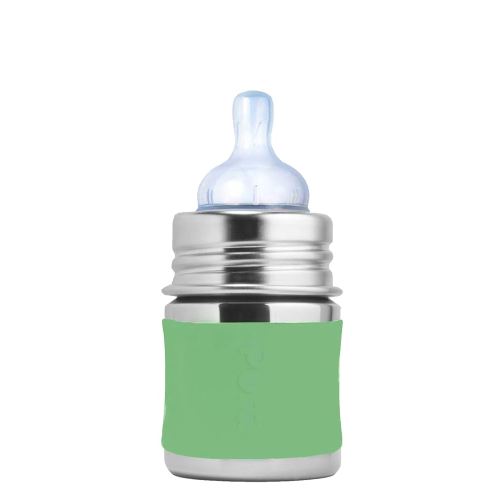 Pura Kiki 5oz/150ml Stainless Steel Anti-Colic Infant Bottle w/Silicone Natural Vent Nipple & Sleeve, 100% Plastic-Free, MadeSafe Certified, Medical-Grade Silicone - Moss Sleeve