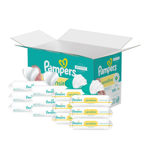 Pampers Sensitive Baby Wipes, Water Based, Hypoallergenic and Unscented, 8 Flip-Top Packs, 4 Refill Packs (1008 Wipes Total)