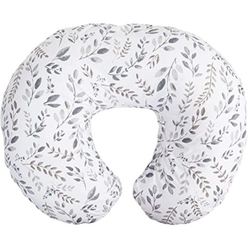 Nursing Pillow and Positioner—Original | Gray Taupe Watercolor Leaves | Breastfeeding, Bottle Feeding, Baby Support | with Removable Cotton Blend Cover | Awake-Time Support - Gray Taupe Leaves