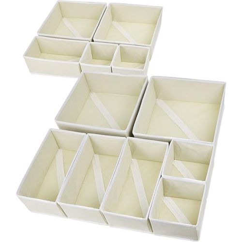 12 Pack Drawer Organizers for Clothing, Foldable Clothes Drawer Organizer for Underwear, Folded Clothes, Baby Clothing, Socks, Bra, Towels, Ties - Multi-pack Storage Box (Yellow)