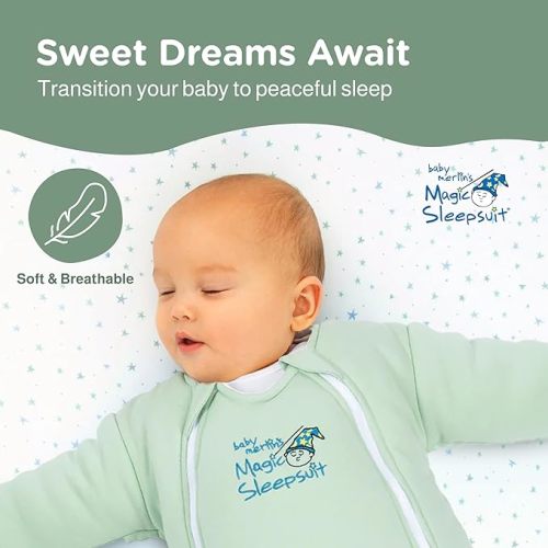 Baby Merlin's Magic Sleepsuit Transition Swaddle Baby Sleep Suit for 3-6 Months - 100% Cotton Layers with Double Zipper for Easy Diaper Change - Comfortable Sleepwear for Back Sleeping - Sage Green