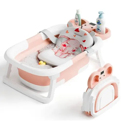 Collapsible Baby Bathtub with Real-time Temp Monitor + Floating - TikTok Shop